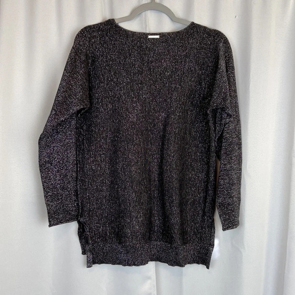 Michael Michael Kors Women’s Small Crewneck Shimmer Sliver Black Top - Picture 2 of 6